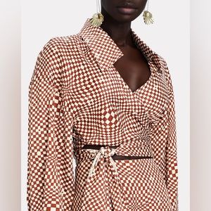 RONNY KOBO Yova Printed Silk-Blend Wrap Top